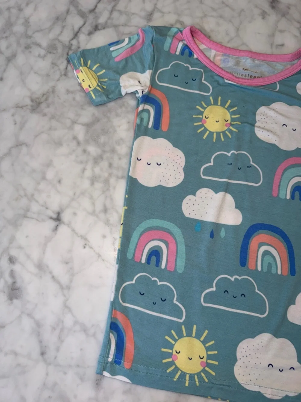 Little Sleepies Blue Rainbow & Sunshine Pajama Set with Pink Trim 4T - Picture 5 of 6